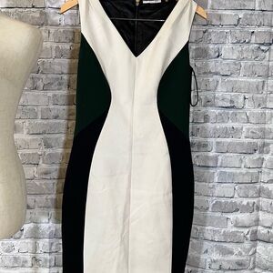 T Tahari Chic Black, Cream, and Green Midi Dress